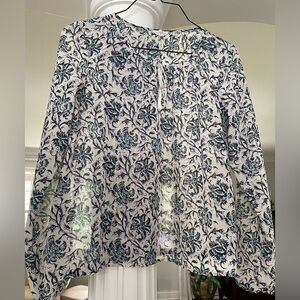 Areo Postale women’s white blue and green flora print Bohemian blouse  medium